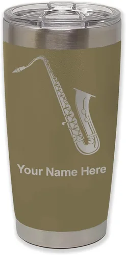 Vista 19 de LaserGram Vaso aislado al vacío de 20 onzas, saxofón, grabado personalizado incluido (negro)
