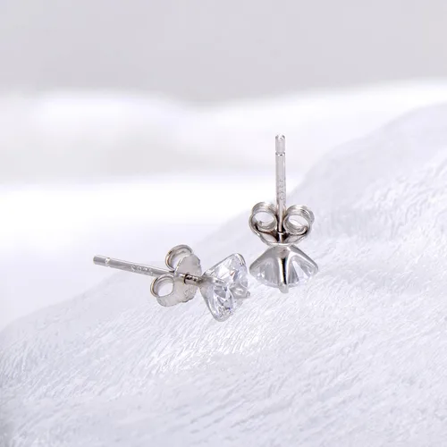 Vista 3 de Pendientes de tuerca de 3 mm con circonita cúbica pequeña y diamantes de plata de ley para perforación