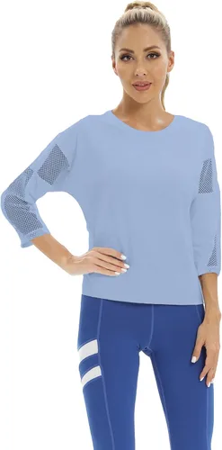 Vista 7 de Camisas de entrenamiento para mujer, camisa atlética de malla para mujer, camisetas de yoga, gimnasio, ropa deportiva, manga 34, camisetas