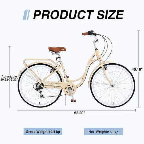 Vista 2 de WEEROCK 24/26 Inch Adult Bike Ladies Cruiser Bicycle 7 Speeds Steel Frame Cith Bikes Commuter Cycle for Women, Men, Seniors, Multi