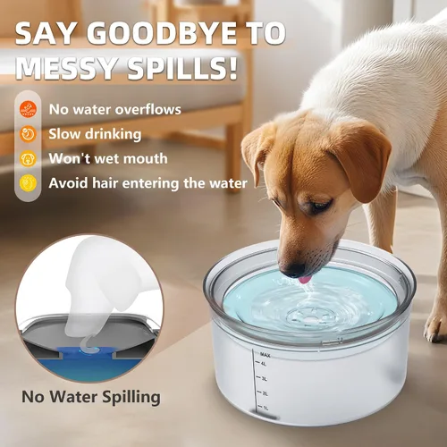 Vista 4 de Decflow Tazón de agua para perros de 1.2 galones, sin derrames, 4.5L de gran capacidad, cuencos para perros a prueba de derrames con disco flotante