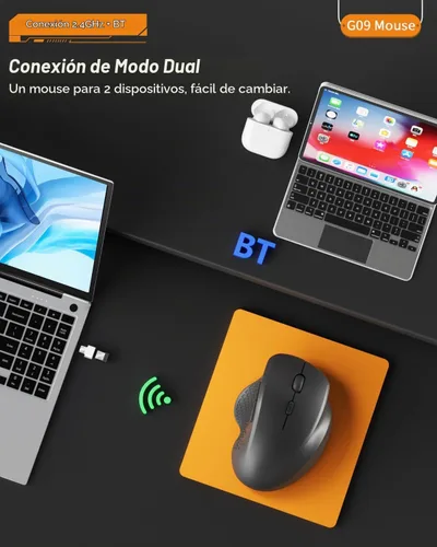Vista 3 de Uiosmuph G09 Bluetooth Ratón Inalámbrico, Ratón Ergonómico Recargable Negro