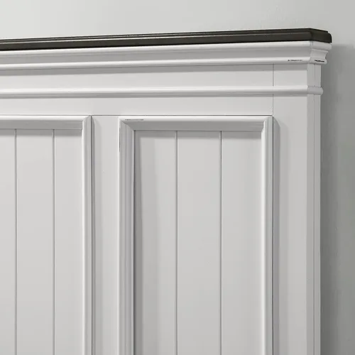 Vista 4 de Roundhill Furniture Clelane Shiplap - Cama con paneles de madera, tamaño Queen, color blanco desgastado y nogal