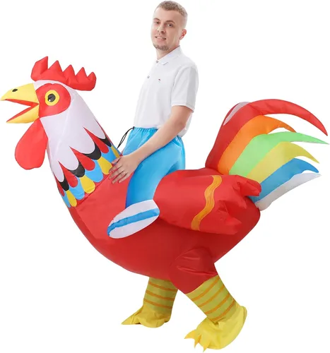 Vista 3 de KABOER Disfraz inflable de gallo para adultos, divertido disfraz de pollo inflable para adultos, Halloween, cosplay, vestido de animales inflables