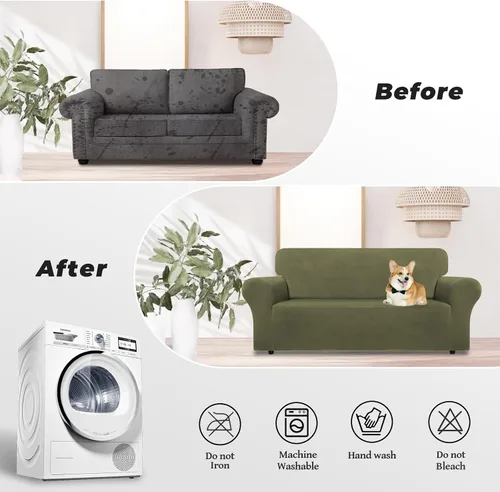 Vista 5 de WEERRW Funda de sofá de terciopelo, funda de sofá de alta elasticidad con espuma antideslizante y parte inferior elástica, protector de muebles