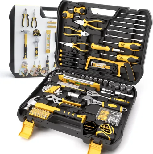 Vista 10 de Kit de herramientas para el hogar, 199 piezas, juego de herramientas básicas de reparación de automóviles para el hogar, caja de herramientas