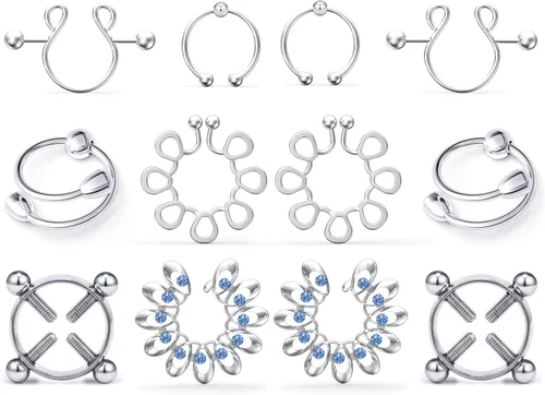 Vista 6 de Piercing de pezón falso, anillos para pezones sin perforación Negro