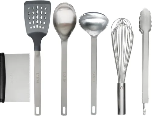 Vista 5 de Babish Juego de herramientas esenciales de madera de teca, silicona y acero inoxidable de 11 piezas