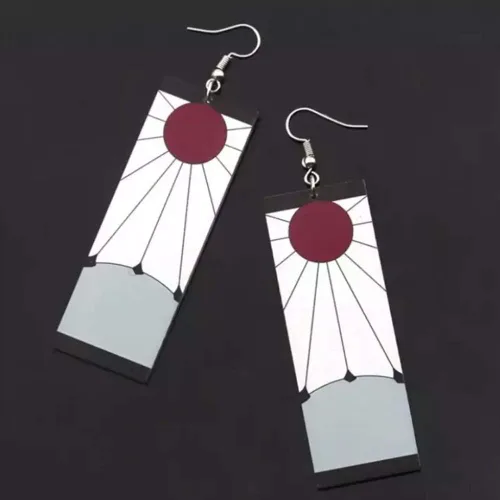 Vista 3 de Pendientes Tanjiro y Hanafuda, pendientes de acrílico, aretes de anime Kimetsu No Yaiba Cosplay