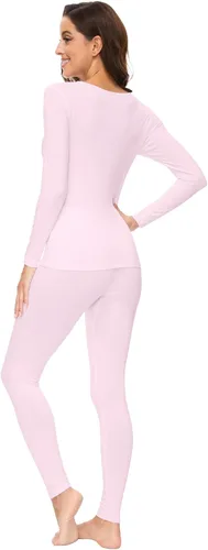 Vista 2 de WiWi Conjunto de pijama de viscosa suave de bambú para mujer, ropa interior térmica larga, súper cálida, capa base, pantalones de pijama S-3X