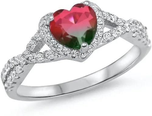 Vista 21 de Elige tu color. Anillo de compromiso de plata fina con diseño de corazón y halo Claro