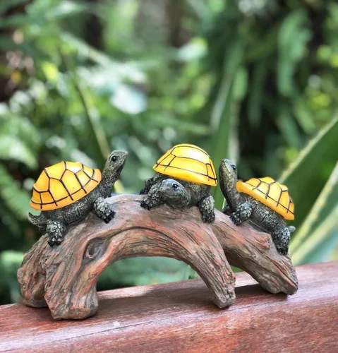 Vista 7 de Tortugas alimentadas por energía solar en troncos para decoración de jardín al aire libre, luz LED, estatuas al aire libre, decoración y regalos