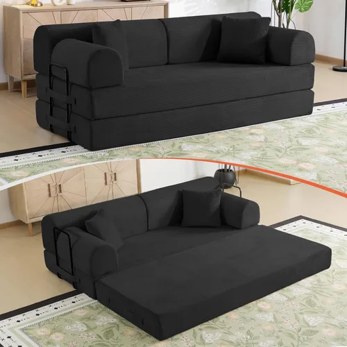 Vista 10 de Sofá cama de espuma viscoelástica de 79 pulgadas, futón convertible con reposacabezas alto, sofá sin hueso Negro