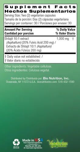 Vista 7 de Bio Nutrition Shilajit (Asphaltum), 60 cápsulas vegetarianas (500 mg por cápsula)