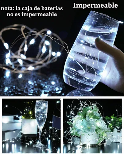Vista 4 de Riakrum Guirnalda de 20 luces de hadas de 7 pies a pilas [3 estilos], tira de luces LED a granel impermeable para tarros de Navidad, boda Blanco