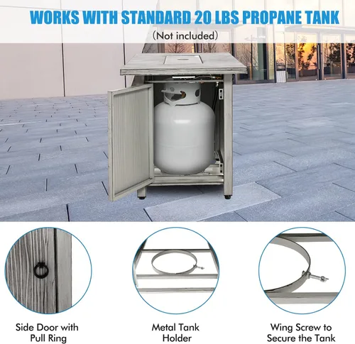 Vista 5 de Tangkula Patiojoy - Mesa de fuego de propano de 43 pulgadas, mesa de fuego de gas para exteriores de 50,000 BTU con mesa de grano de madera