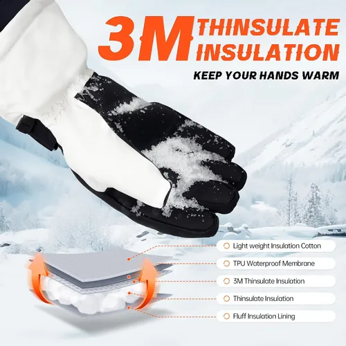 Vista 4 de ThxToms Guantes de esquí para hombres y mujeres, guantes de invierno impermeables 3M Thinsulate guantes cálidos unisex para pantalla táctil, guantes