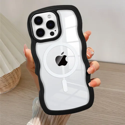 Vista 40 de QLTYPRI Funda magnética para iPhone 11 compatible con Magsafe, bonita funda transparente con marco de onda rizada para niñas y mujeres, parachoques