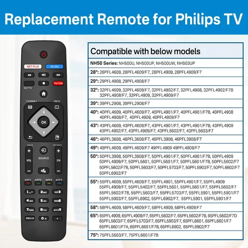 Vista 2 de NH500UP - Reemplazo de mando a distancia compatible con Philips TV Remote Reemplazo con cubierta azul brillante para NH500U NH500UW NH503UP