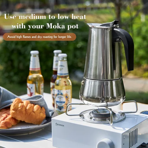 Vista 10 de Estufa de acero inoxidable Moka Pot Espresso Maker Percolator 12 tazas 20.3 fl oz portátil italiano Greca Cafetera cubana para gran familia, hogar