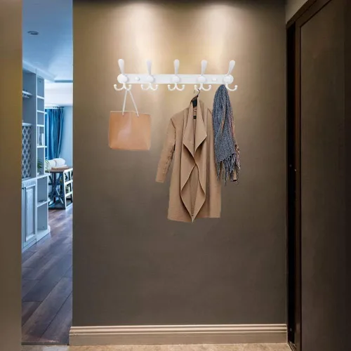 Vista 4 de Perchero de pared con 5 ganchos de tres puntas, de PHINGEER, resistente, de acero inoxidable con gancho, decorativo, para colgar abrigos, chaquetas