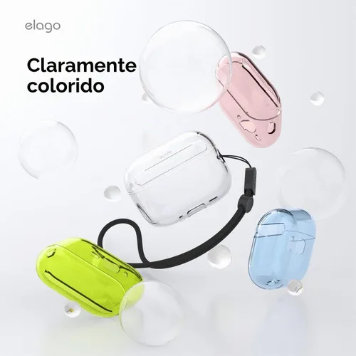 Vista 3 de elago - Funda transparente para AirPods Pro 3 Cordón incluido, correa incluida, reducción del amarilleo, a prueba de golpes, protección completa