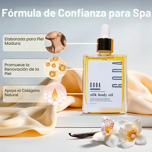 Vista 6 de GODA Aceite Corporal de Seda para Mujeres - Fórmula Reafirmante y Antienvejecimiento Hidratante, Hidratación para Piel Arrugadita Después