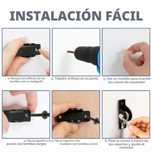 Vista 7 de Anclajes de muebles para prueba de bebés, anclajes de espejo de pared anti