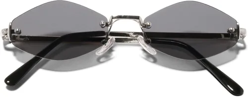 Vista 2 de ShadyVEU Lentes de sol delgados y estrechos con forma hexagonal de diamante sin montura de metal, color caramelo, lentes de tinte ajustados a la moda