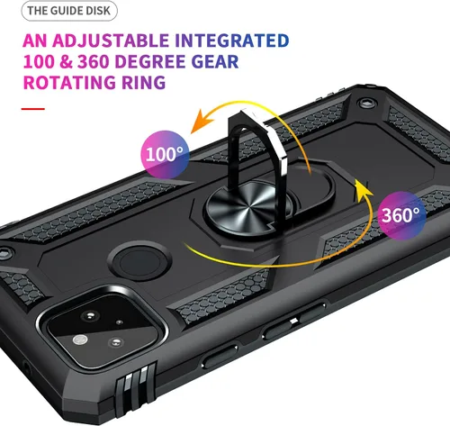 Vista 4 de Androgate Funda diseñada para Google Pixel 5A con protectores de pantalla HD, soporte de anillo de metal de grado militar, prueba de caídas de 15