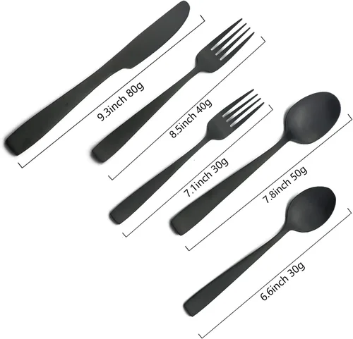 Vista 3 de JASHII Juego de cubiertos de acero inoxidable negro mate, cubiertos cuadrados para 4, utensilios de cocina, restaurante, fiesta, comer, vajilla