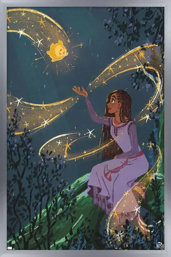 Vista 11 de Trends International Disney Wish - Póster de collage 2 (Asha & Star), 22.4 pulgadas de largo x 14.7 pulgadas, versión enmarcada en madera de granero