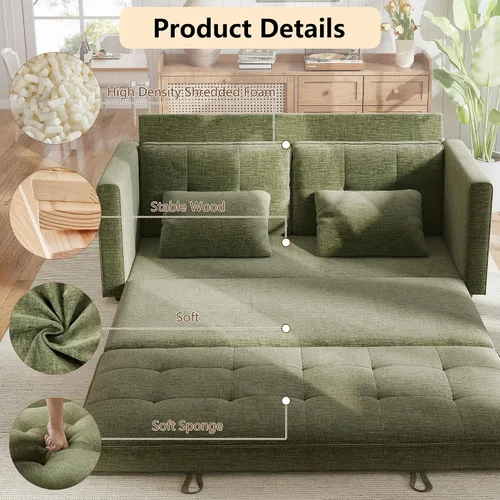 Vista 4 de WorthFurni Sofá cama biplaza de 65 pulgadas, sofá cama convertible de pana para espacios pequeños, sofá cama plegable con asiento profundo