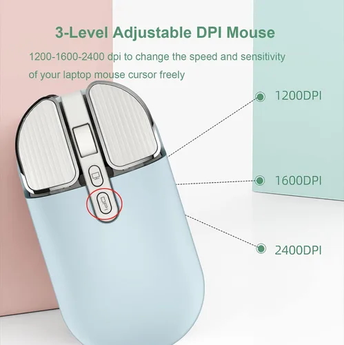 Vista 5 de Ratón recargable inalámbrico de 2.4G con receptor USB, un clic para volver al escritorio, botón de silencio, ahorro de energía, 2400 DPI óptico
