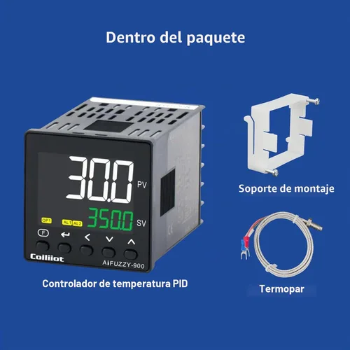 Vista 2 de Controlador de Temperatura PID, Coiliiot Voltaje AC100-240V, Pantalla LCD, Salida Dual de Relé y SSR, Salida Dual de Alarma, Termostato PID