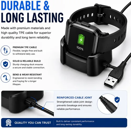 Vista 6 de Master Cables Cargador de repuesto para reloj inteligente Fitbit Versa, cable de carga USB, adaptador de base con carga rápida y protección