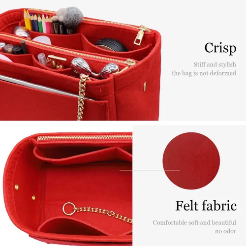 Vista 5 de Bolsa organizadora de fieltro 3 en 1 con soporte para botellas, A-ROJO, M