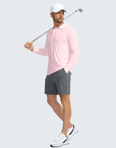 Vista 6 de Camisa polo de manga larga para hombre, ligera, protección solar UPF 50+, camisas geniales para hombres, trabajo, pesca, al aire libre