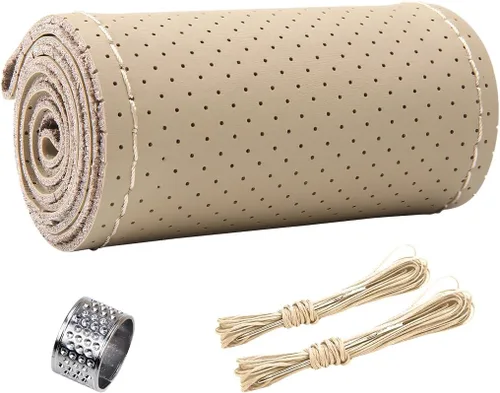 Vista 8 de ZIMISI Funda para Volante de Cuero Genuino, Envoltura de Costura Antideslizante y Transpirable para Coche, Costura DIY con Hilo y Aguja, Funda