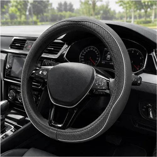 Vista 15 de Funda para volante de automóvil, 15 pulgadas, antideslizante, de cuero transpirable, protector de volante suave envolvente completo para hombres