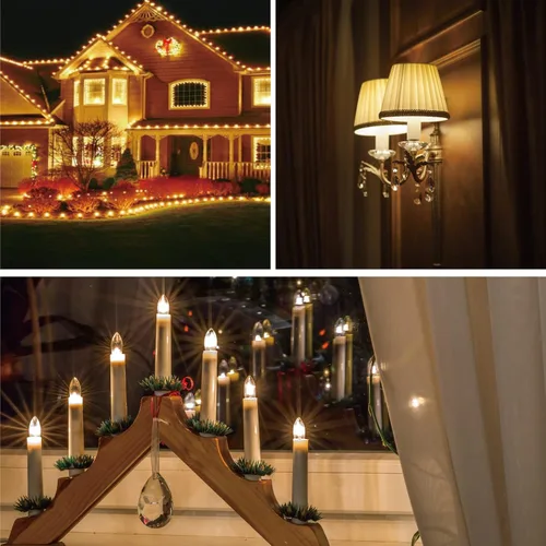 Vista 7 de Meconard Bombillas LED C7 para luz nocturna, bombillas LED de reemplazo irrompibles para velas de ventana y candelabros, base de candelabro E12, 0.6