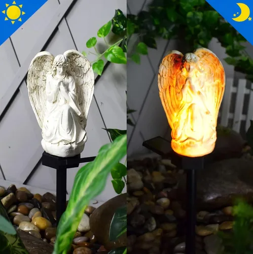 Vista 6 de WAYDA Luz solar de ángulo al aire libre para cementerio, lámpara de ángel impermeable LED, luces solares de ángel para jardín, balcón, patio
