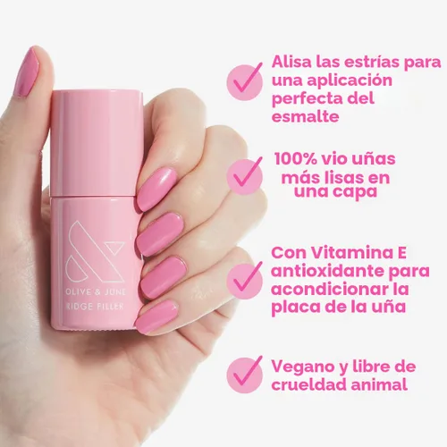 Vista 2 de Olive & June Relleno de surcos Capa base de uñas suavizante para surcos Fórmula de vitamina E y sílice Tela suave y sin imperfecciones