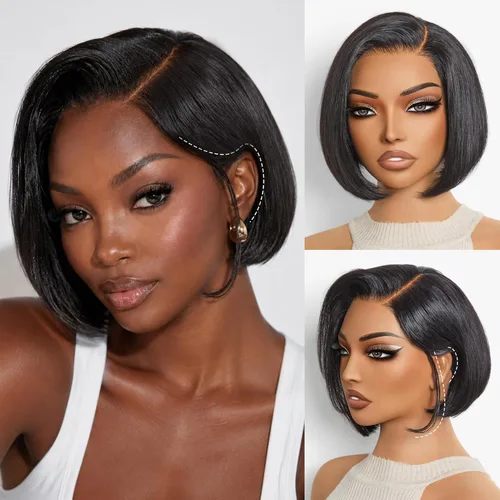 Vista 43 de LUVME HAIR Pelucas de cabello humano rizado sin pegamento de 6 pulgadas, precortadas, indetectable, HD, encaje Bob, peluca corta y rizada con ondas