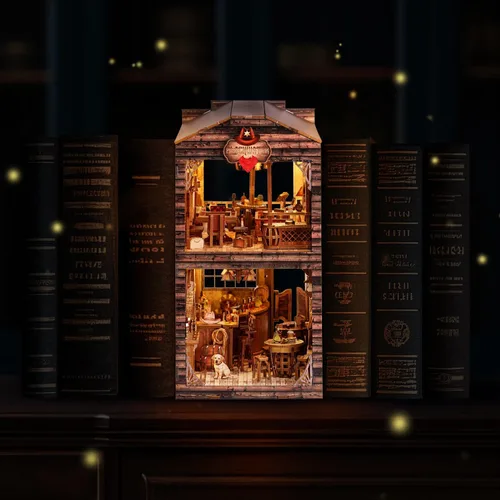 Vista 6 de Kit de rincón de libros - Kit de modelo de casa en miniatura y callejón de casa de muñecas de bricolaje, decoración de biblioteca de rompecabezas