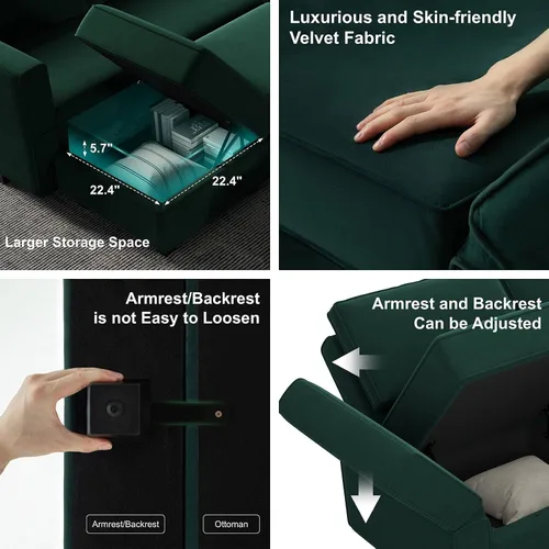 Vista 5 de Belffin Sofá modular grande con asiento de almacenamiento, sofá en forma de U de gran tamaño con diván reversible con sofá modular con terciopelo