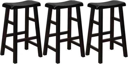 Vista 8 de eHemco Taburetes de madera maciza, 29 pulgadas, roble oscuro, juego de 3 Heavy Duty, encimera de cocina