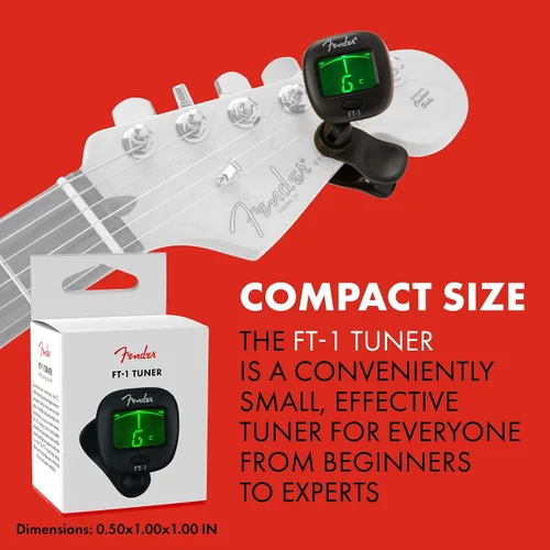 Vista 3 de Fender FT-1 Afinador Profesional de Guitarra Clip On, Accesorios de Guitarra, con Garantía de 1 Año, Afinador Cromático de Rango Completo