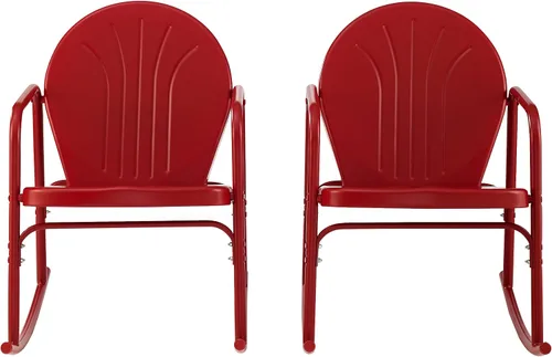 Vista 6 de Crosley Furniture Griffith - Juego de 2 mecedoras de metal retro para exteriores, para porche, terraza, balcón, patio trasero, rojo brillante