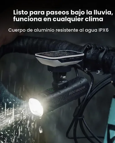 Vista 6 de Magicshine Luz de bicicleta RN 1500S, luces de bicicleta para conducción nocturna con montaje inferior, control FTR LightSync, recargable por USB